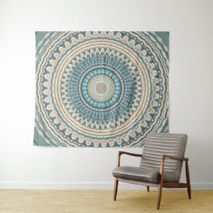 Tapiz Beige Mandala Verde azulado claro