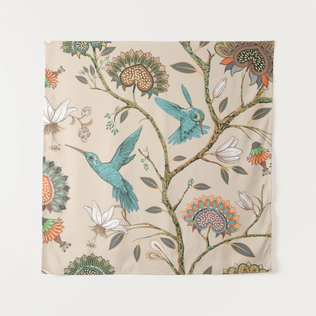 Tapiz Beige seamless pattern with stylized flowers and b (Anverso)