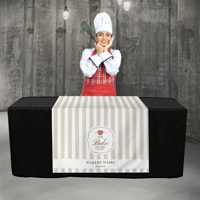 Tapiz Beige Stripes Logo Table Pop Up Shop Vendor Runner (Beige Stripes Logo Table Pop Up Shop Vendor Runner Tapestry)