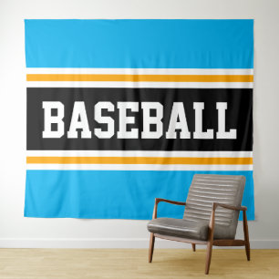 Tapiz BÉISBOL Azul cielo brillante Negro Naranja Rayas