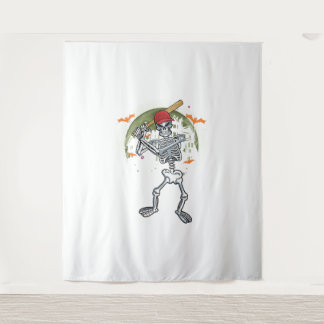 Tapiz Béisbol Skeleton Halloween Sport Under Moon