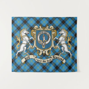 Tapiz Bell Clan Badge & Unicorns con Tartán