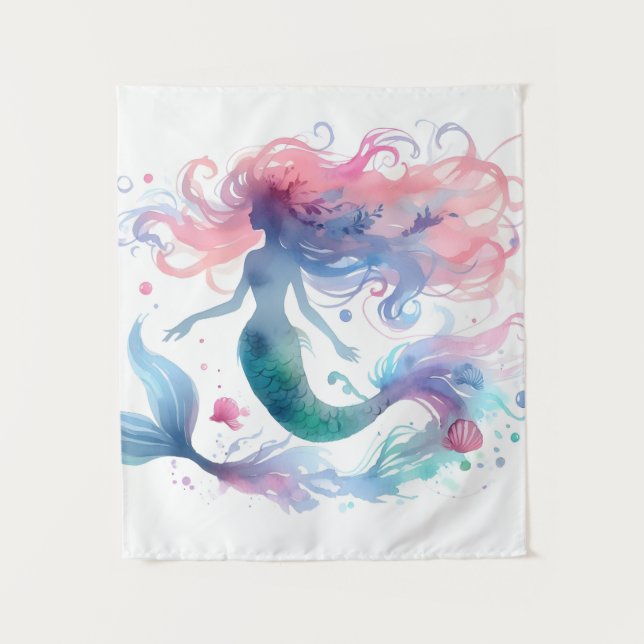 Tapiz Bella oceánica acuarela arte de la sirena (Anverso)