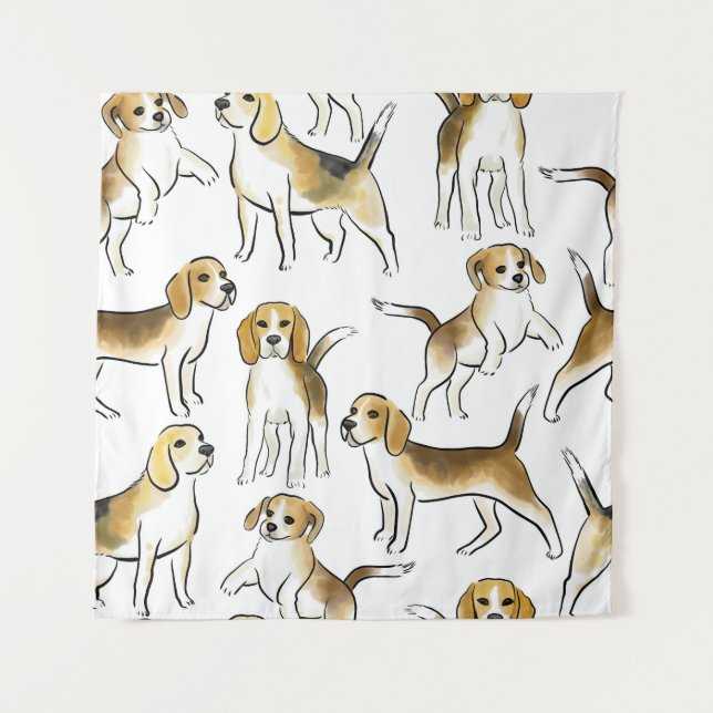 Tapiz Belleza Beagle: Patrón de perro acuarela (Anverso)