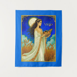 Tapiz Belleza del Zodiaco Virgo bajo un cielo nocturno