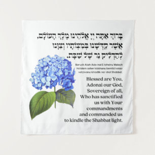 Tapiz Bendición hebrea para Hydrangea de velas de Shabat
