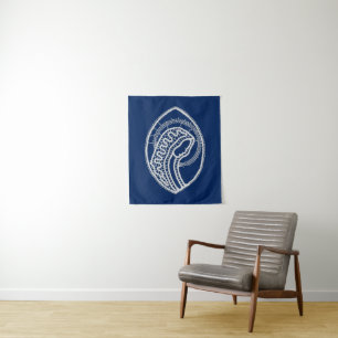 Tapiz Bendita Virgen María, encaje blanco, azul marino