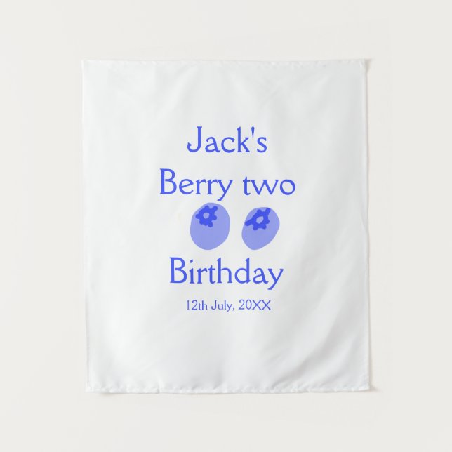 Tapiz Berry dos cumpleaños azul berry agregar nombre fec (Anverso)