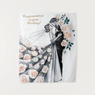 Tapiz Beso de Boda Romántico con Vestido Floral #1
