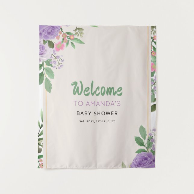 Tapiz Besos de Mariposa Violetas Fiesta de Bebé (Anverso)