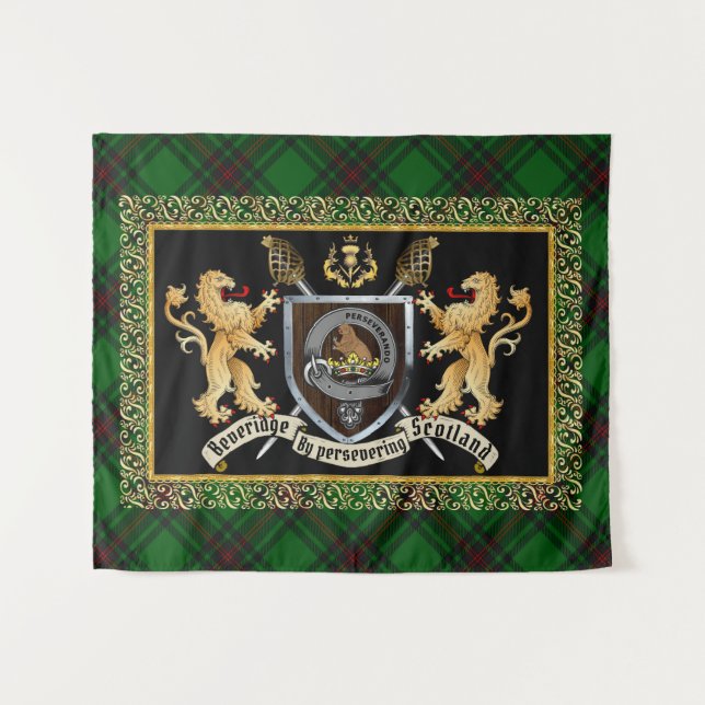 Tapiz Beveridge Clan Badge & Motto con Leones (Anverso (horizontal))