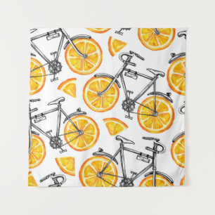 Tapiz Bicicletas con ruedas naranjas. Mano de agua