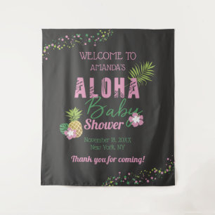 Tapiz Bienvenida a Aloha Baby Rosa y Verde