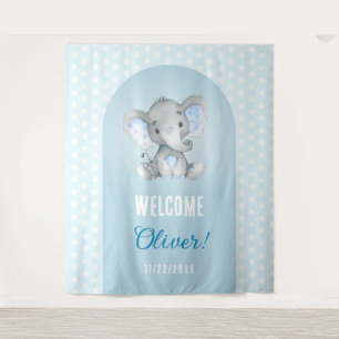 Tapiz Bienvenida a Baby Boy Blue Elephant Foto Fondo