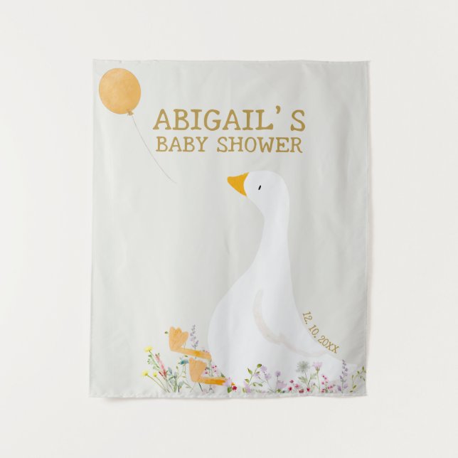 Tapiz Bienvenida a Baby Shower Boho Goose Duck Floral (Anverso)