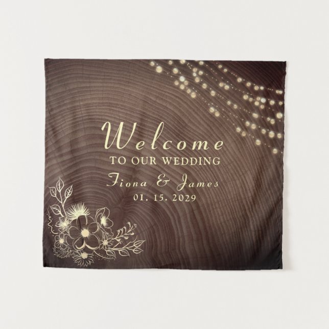 Tapiz Bienvenida a Boda de Madera Rusa String Lights (Anverso (horizontal))