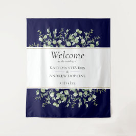 Tapiz Bienvenida a Boda Navy Blue Eucalyptus