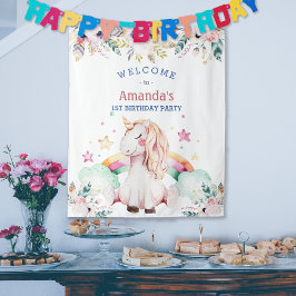 Tapiz Bienvenida a cumpleaños del Chica Rainbow Unicorn