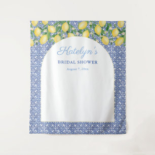 Tapiz Bienvenida a la ducha de novia con azulejos azules
