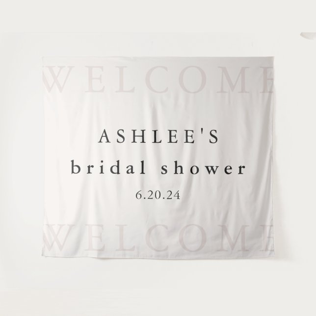 Tapiz Bienvenida a la ducha de novia y tipografía negra (Anverso (horizontal))