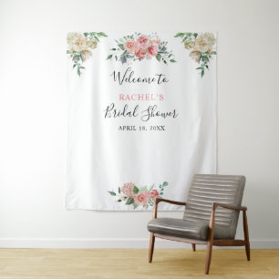 Tapiz Bienvenida a la ducha nupcial con rosas blancas y