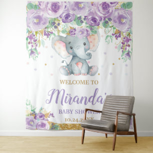 Tapiz Bienvenida a la Fiesta de Bebé con Elefante Floral