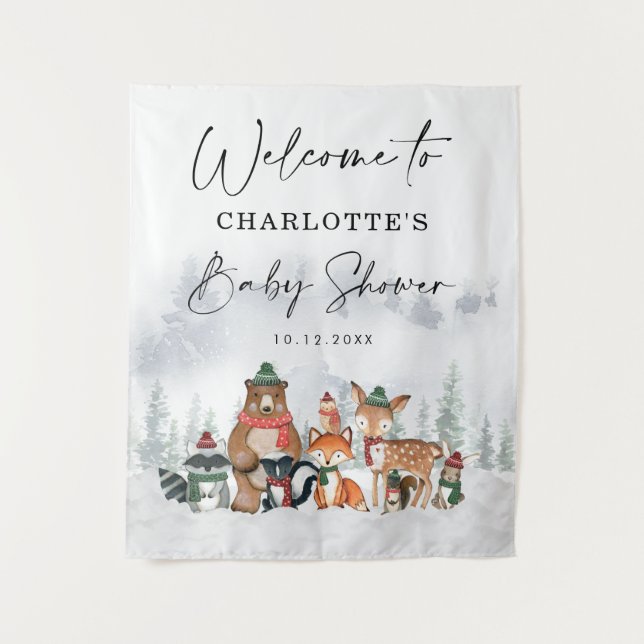 Tapiz Bienvenida a la Fiesta de Bebé de Animales del Bos (Anverso)