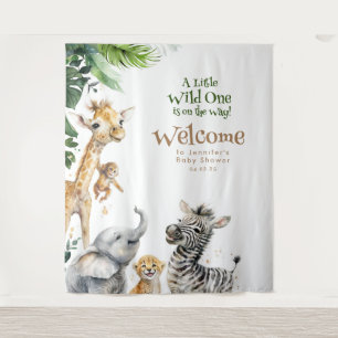 Tapiz Bienvenida a la Fiesta de Bebé Safari de Pequeños 