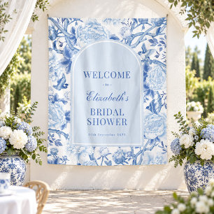 Tapiz Bienvenida a la fiesta de boda Blue White Chinoise