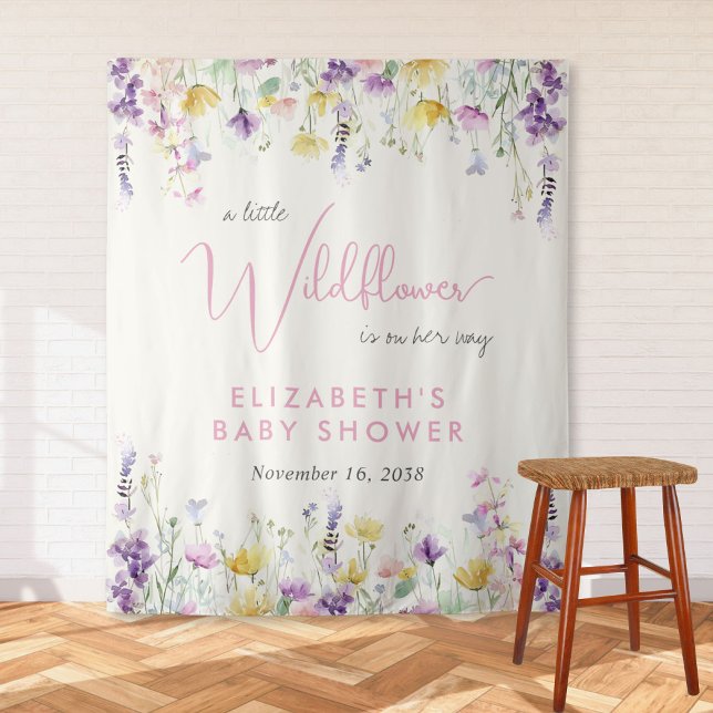 Tapiz Bienvenida al Baby Shower Acuarela Boho de Flor Si (Boho Wildflower Watercolor Baby Shower Welcome Tapestry)