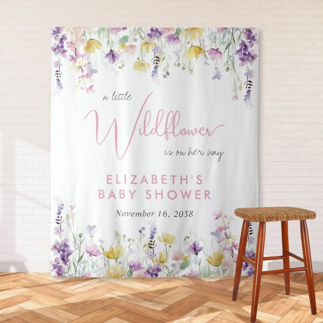 Tapiz Bienvenida al baby shower Boho Wildflower Watercol (Boho Wildflower Watercolor Baby Shower Welcome Tapestry)