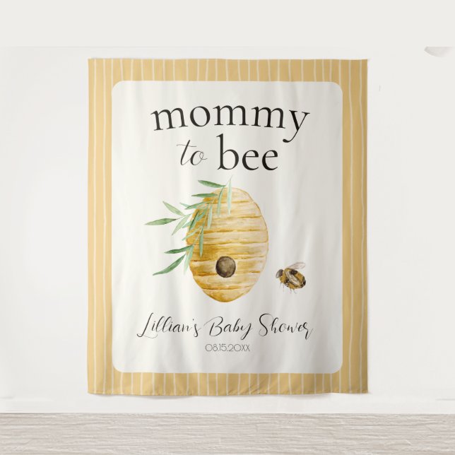 Tapiz Bienvenida al Baby Shower de Mommy To Bee Colmena  (Anverso)