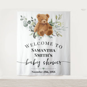 Tapiz Bienvenida al oso Baby Shower Eucalyptus Greeneren