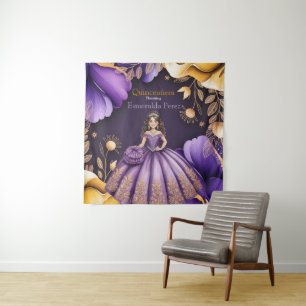 Tapiz Bienvenida Arte de Quinceañera Niña Púrpura Elegan
