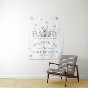 Tapiz Bienvenida Baby Shower de Winter Modern Bearly Wai