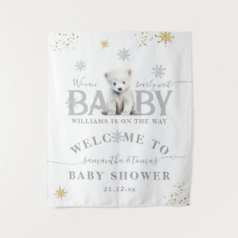 Tapiz Bienvenida Baby Shower de Winter Modern Bearly Wai