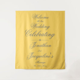 Tapiz Bienvenida Chic de Boda Amarillo Soleado con Letra