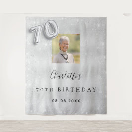 Tapiz Bienvenida con purpurina de plata para 70 cumpleañ