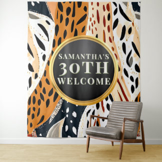 Tapiz Bienvenida Cumpleaños 30 Boho Safari Estampado Ani