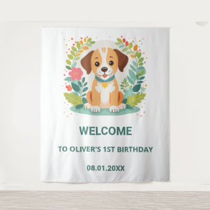 Tapiz Bienvenida Cumpleaños Bebé Niños Perrito Cachorro