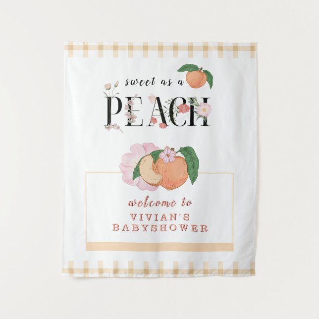 Tapiz Bienvenida de Baby Shower Sweet Little Peach (Anverso)