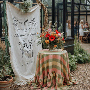 Tapiz Bienvenida de Boda con Garabatos a Mano