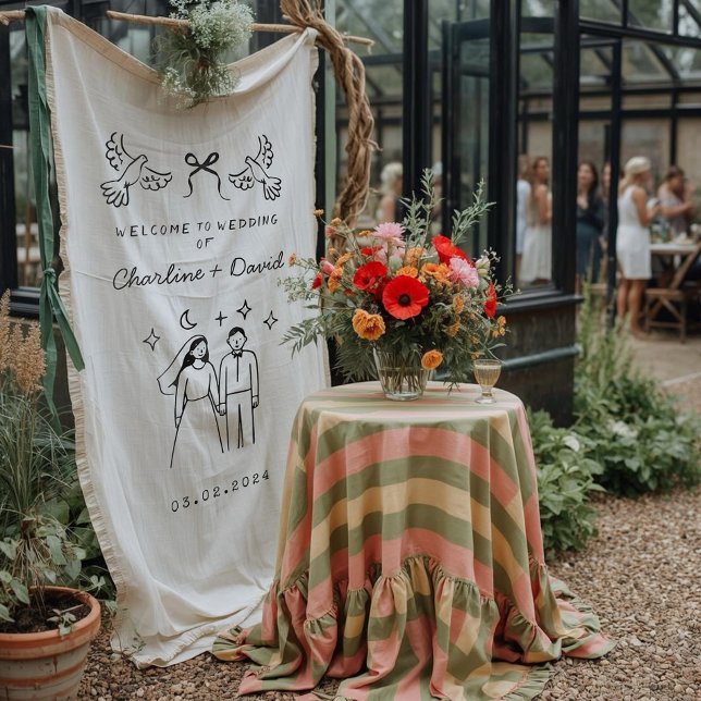 Tapiz Bienvenida de Boda con Garabatos a Mano (Subido por el creador)