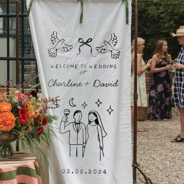 Tapiz Bienvenida de Boda con Garabatos a Mano (Subido por el creador)