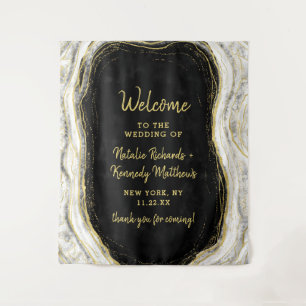 Tapiz Bienvenida de boda en geoda de ágata negro blanco