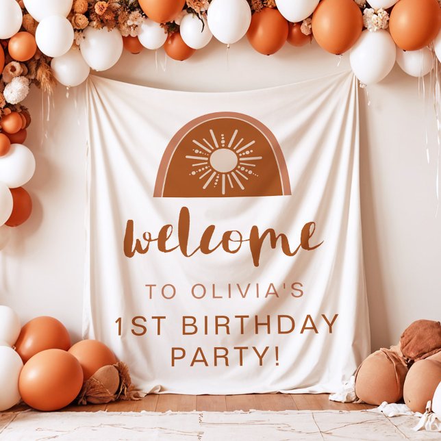 Tapiz Bienvenida de cumpleaños arcoíris terracota boho T (Subido por el creador)