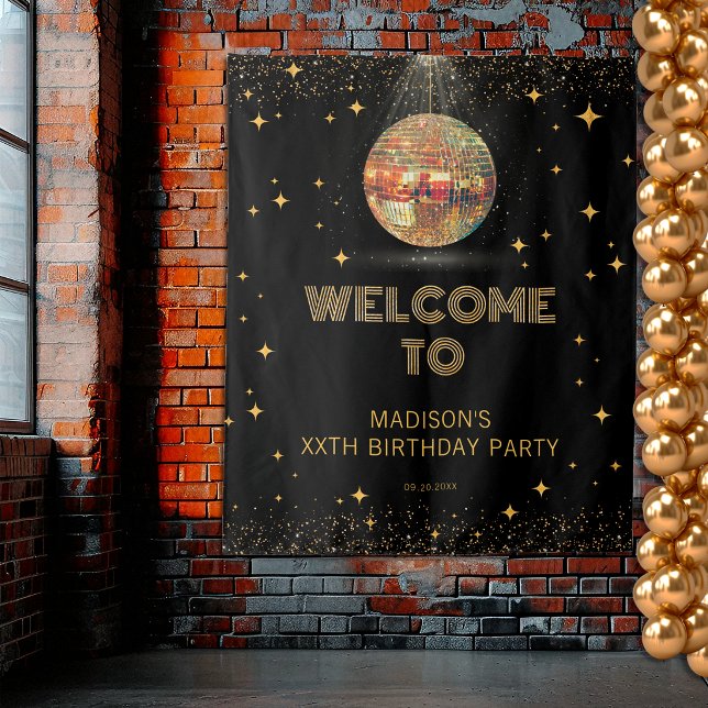 Tapiz Bienvenida de cumpleaños con bola de discoteca de  (Subido por el creador)