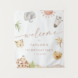 Tapiz Bienvenida de cumpleaños de animales de la jungla