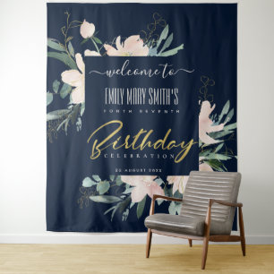 TAPIZ BIENVENIDA DE CUMPLEAÑOS DE CUALQUIER AÑO FLORAL O