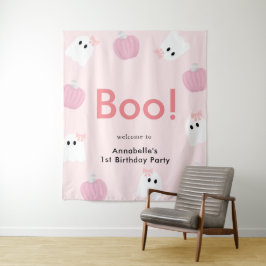 Tapiz Bienvenida de cumpleaños rosado en Halloween Chica